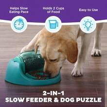 By Nina Ottosson Spin N' Eat Dog Puzzle And Slow Feeder, Level 2 Intermediate Enrichment Toy, Green - Spin N Eat Green - 查看 2