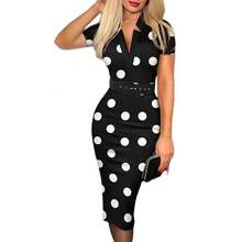 Vestido elegante con estampado y cuello en V, manga corta con cinturón, para mujer, ropa informal elegante para primavera y verano - BLANCO - Ver 1