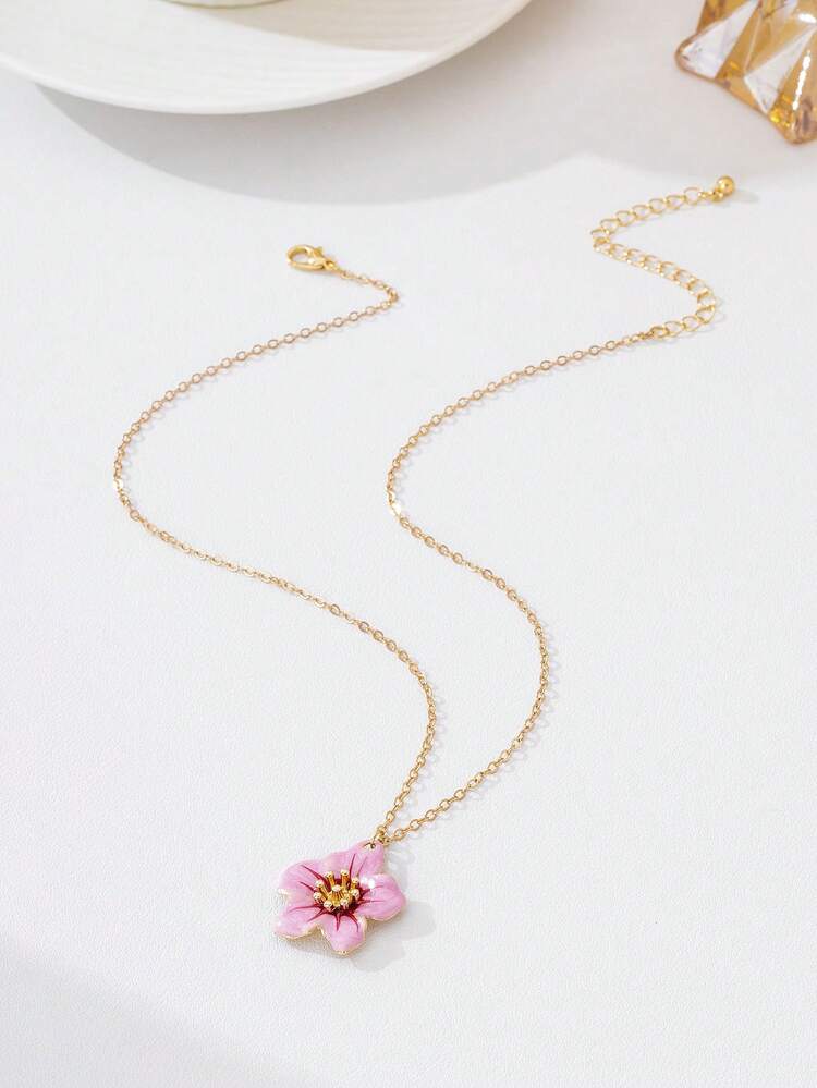 1pc Fashion Personalized Oil Drop Flower Pendant Necklace For Women - Oil-dripping Necklace - View 3