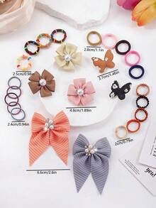 167pcs Vintage Soft Girl Ins Style Hair Accessories Set, Includes Rhinestone Pearl Bow Hair Clips, Printed Butterfly Hair Clips, Pearl Flower Hair Clips, High Elastic Hair Ties, Multi-Style Combination, Non-Damaging Design, Suitable For Daily Wear, Outings, Parties - Multicolor - View 6