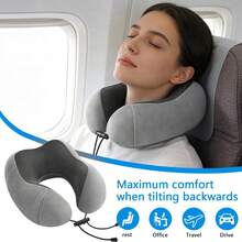 Travel Cervical Pillow Without Head Droop, Ergonomic U-Shaped Cervical Pillow Made Of Memory Foam, 360° Cervical Support For Naps On Airplanes, In Cars And In Offices, Washable Cover. - Grey - View 5