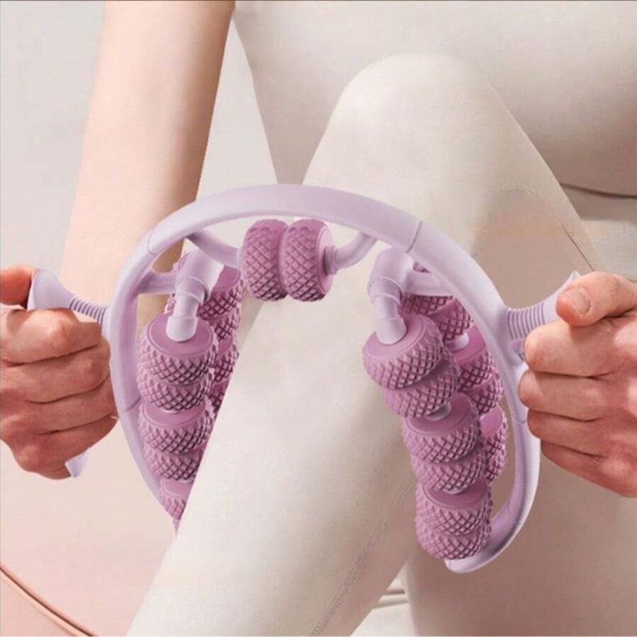 26-Wheel Yoga Fitness Roller With Leg Clamp - Deep Tissue Massager For Muscles And Enhanced Performance, Pink And Gray, Perfect For Home Workouts, Fitness Equipment |Ergonomic Design|Secure Leg Clamp - Multicolor - View 1