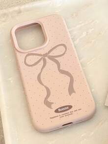 1pc Pink Matte Polka Dot Bow Design Phone Case, Personalized For IPhone 16 Pro Max, 17/16/15/14 Plus, 13/12/11 Protective Cover - Multicolor - View 3