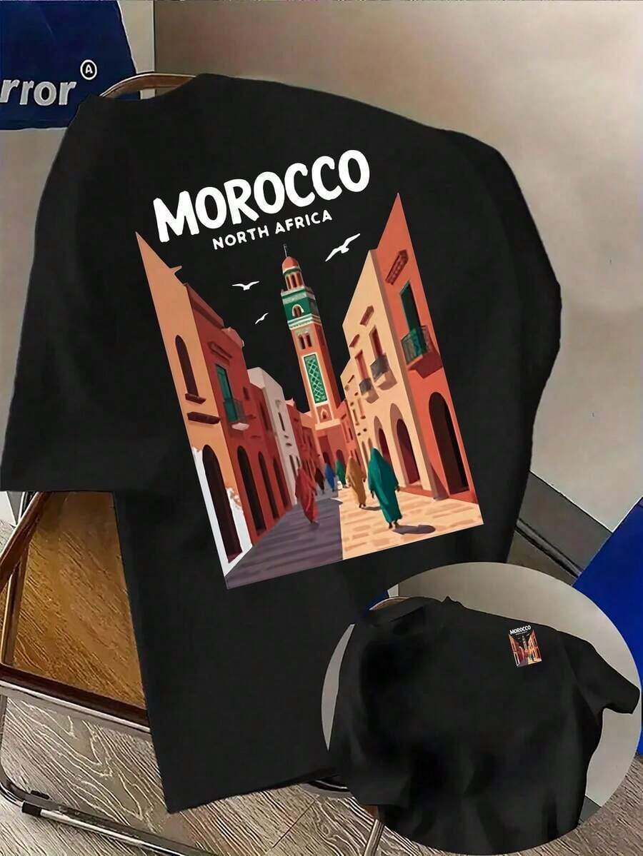 Unisex T-Shirt Men's T-Shirt With Moroccan Print, Exotic Retro North African Travel Style, Lightweight And Breathable Fabric, Machine Washable, Comfortable Fit, Comfortable Street-Style Design. (Men's Clothing, Men's Summer Outfit, Men's T-Shirt, Father's Day Gift, T-Shirt, Men's T-Shirt, Man, Men's Shirt, Men's T-Shirt, Streetwear, Football Jersey, Top, Germany Jersey, Essentials, Men, Men's Summer Outfits, Men's Festival Outfits, Father's Day, Sakura, Tracksuit, Top, Manfinity Men, Women's Summer Outfit, Clothing) Sommer Oberteile Vintage Goth  Trikot Cute Top - 黑色的 - 查看 1