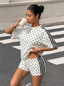 Set de 2 piezas de outfit casual de camiseta de manga corta a rayas negras y blancas con pantalones cortos - transparente - Ver 6