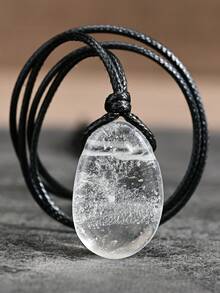 Yumfeel Natural Transparent Crystal Pendant Necklace Unisex - Asymmetrical Water Drop Pendant, Hand Woven. Bohemian Summer Beach Style. Suitable For Daily Wear. Perfect Gift - White - View 2
