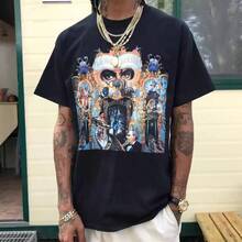 Playera  Unisex |       Estampado de Arte Lineal Retrato |       Camiseta de Algodón Blanco para Hombre y Mujer |       Tallas S-3XL |       Ropa Urbana Nostálgica Trendy - Blanco - Ver 2
