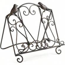 Metal Cookbook Stand  Recipe Book Holder For Kitchen (Birds/Vintage Scrolls, Bronze) - 鳥類 - 查看 2