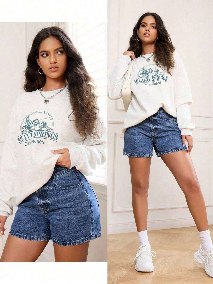 PETITE Pantalones cortos de mezclilla lavada para el verano - Azul lavado oscuro - Ver 1