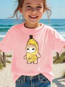 Banana Character With Star T-Shirt For Girls - Pink - View 1