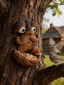 1pc Outdoor Garden Resin Big Mustache Bird Feeder Decor, With Big Mustache And Big Eyes Design, Suitable For Tree Decoration, Bird Feeding, Garden Arrangement, Tabletop Decoration, Perfect Gift For Mother's Day/Father's Day/Spring Outdoor Decor, Nature Gardening Enthusiasts - A - View 1