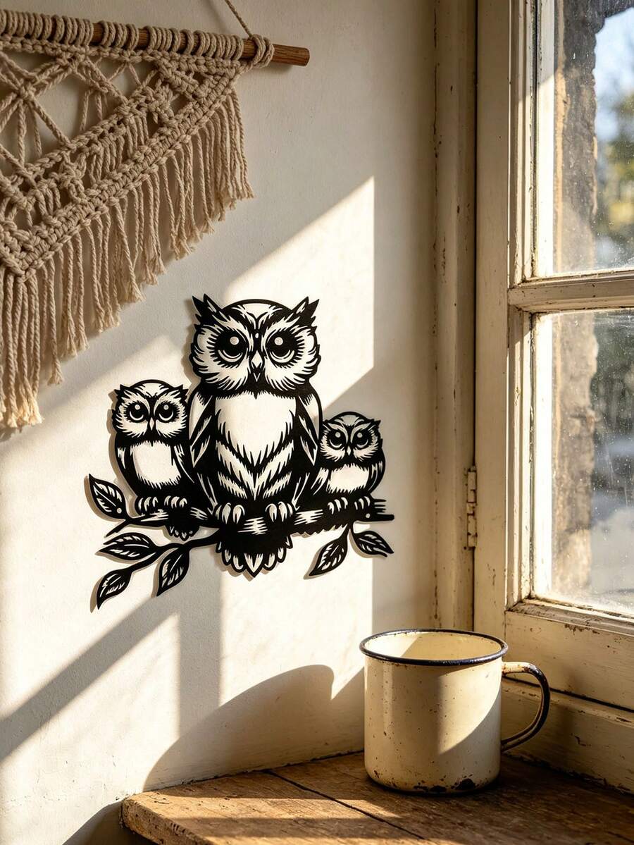 Metal Owl Sculpture - 1pc Decorative Iron Owl Wall Art For Garden, Patio, Living Room, Balcony - Outdoor Garden Patio Decorative Mural Fence Decoration, Indoor Home Wall Decor, No Electricity Required - A - View 1