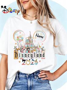 Breathable Cotton Disneyland Fan Tee | Personalized Name Disneyland 2026 Castle Print | Custom Vacation Pullover Shirt - trắng - Xem 1
