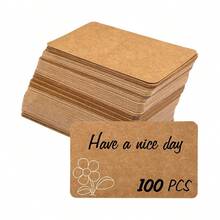 100 lembar Kartu Nama Kertas Kraft Kosong Ukuran 3,54"X2", Label Kertas Catatan Pesan Kata-kata, Hadiah Festival Karton Kerajinan Mini - Kertas kraft - View 1