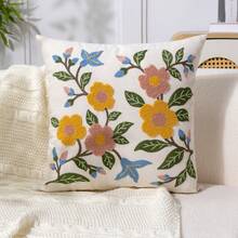 1pc Modern Minimalist Floral Leaf Embroidery Throw Pillow Cover, Spring/Summer Flower Embroidered Decorative Pillowcase, Suitable For Indoor Decor, All-Season Use, Pillow Insert Not Included - Multicolor - View 9