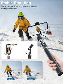 Palo de selfie con trípode, control remoto Bluetooth, luz LED de 3 colores, adecuado para grabación de video y vida, telescópico, rotación de 360°, anti-vibración, plegable y portátil, compatible con iPhone y Android, 170cm/66.9 pulgadas - A - Ver 4