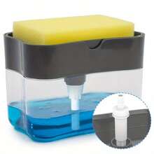 1 Set Kitchen Soap Dispenser - Easy To Refill Liquid, With Sponge Brush Holder, Transparent Design - A - View 9
