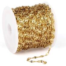 33FT 18K Gold PVD Plated Chains Roll 2mm Stainless Steel Sparkly Lip Link Chains Spool Bulk Jewelry Making Crafts - Stainless Steel2mm - View 3