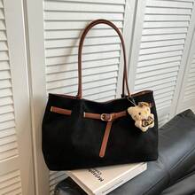 Bolso de mano moderno y versátil para mujer, estilo casual elegante con un toque de alta gama, bolso de hombro estiloso ideal para ir de compras, bolso de gamuza sencillo para mujer con gran capacidad, nuevo bolso de hombro vintage esmerilado de otoño 2026, bolso tote para ir al trabajo. - Marrón sin colgante - Ver 4