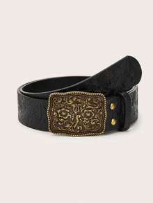 1pc Western Style Unique Retro Floral Print Women Belt, Suitable For Jeans, Music Festival, Daily Matching Summer, School Fall, Autumn, Halloween - Coffee - View 8