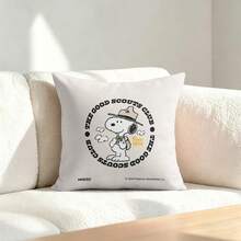 Miniso Peanuts Snoopy Throw Pillow Cover, Beige "The Good Scouts Club Since 1974" Cushion Case For Couch Sofa Bedroom Living Room Home Decor - Color - View 2