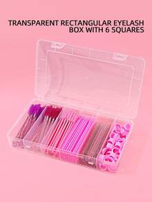 6-Grid Transparent Rectangular Eyelash Tool Storage Box, Flip-Cover Plastic Organizer Box, Classified Storage Box, Plastic Organizer Box, Eyelash Storage Box, Portable Tool Organizer Box, Dust-Proof With Cover For Storing Cleaning Rods, Eyelash Brushes, Eye Patches, Tapes - Clear - View 1