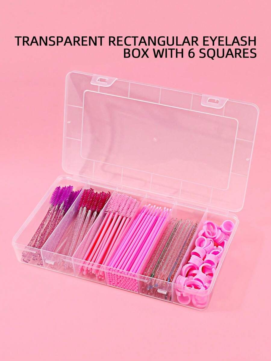 6-Grid Transparent Rectangular Eyelash Tool Storage Box, Flip-Cover Plastic Organizer Box, Classified Storage Box, Plastic Organizer Box, Eyelash Storage Box, Portable Tool Organizer Box, Dust-Proof With Cover For Storing Cleaning Rods, Eyelash Brushes, Eye Patches, Tapes - Clear - View 1