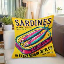 1pc Olive Oil Sardine Pattern Decorative Pillow Case With Hidden Zipper, Suitable For Sofa, Living Room, Office And Home Decor - Machine Washable (Double-Sided Print, Pillow Insert Not Included) - Multicolor - View 9