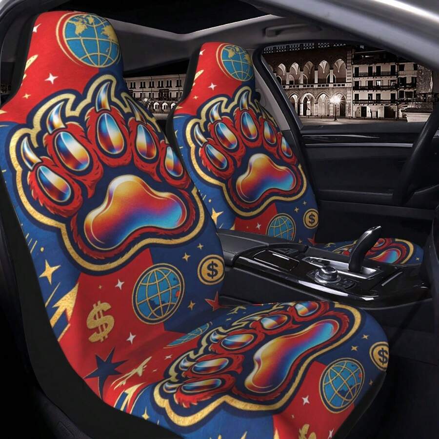 2件創意熊爪印花汽車座椅套,冰絲面料,透氣、柔軟舒適,夏季專用汽車座椅套,鷹圖案汽車內飾裝飾保護套,汽車配件,女性汽車座椅套,汽車裝飾,汽車座椅套,汽車內飾配件,男性汽車座椅套,完整汽車必需品,四季適用,防塵防污,夏季專屬汽車座椅套,適合可愛女性,通用布料前座套,適用於轎車、SUV及所有汽車通用印花座椅套 - 彩色 - 查看 1