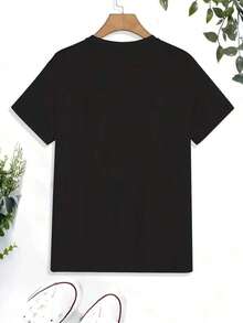 Men's Casual Crew Neck Graphic T-Shirt, Unisex Graphic Tee For Men And Women With Atlas Design - Gift Idea For Him And Her, 100% Cotton - 黑色 - 查看 2