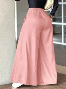 Pantalones anchos y sueltos de unicolor y casual para mujer, elegantes y minimalistas - Rosa - Ver 5