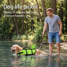 Chaleco salvavidas ajustable para perros, estilo tiburón con alta flotabilidad y asa de rescate, adecuado para perros pequeños, medianos y grandes para nadar y navegar - Verde - Ver 7