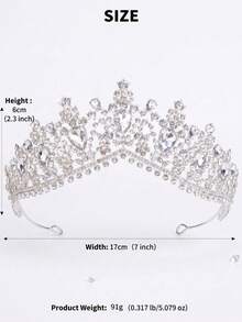 1pc Elegant Crystal Bridal Crown, Silver Rhinestone Princess Hair Accessory For Wedding, Prom, Birthday Party - Silver - View 6