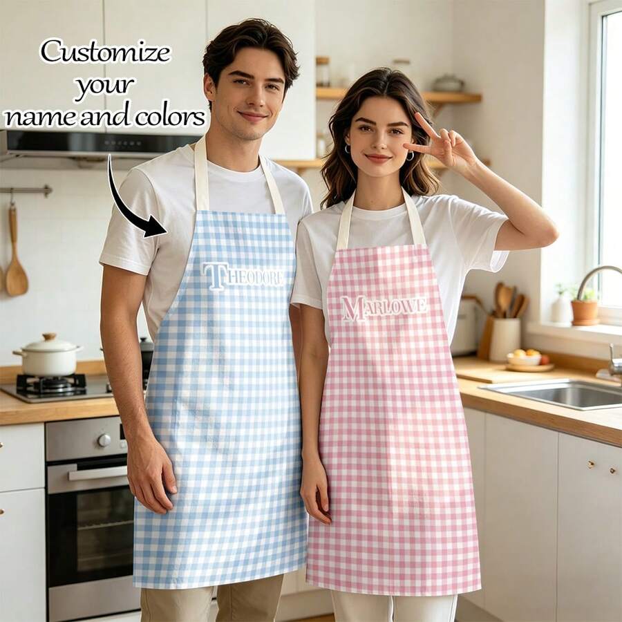 1pc Customizable Linen Kitchen Apron - Personalized Design With Photo Or Text, Multiple Sizes Available - Durable Woven Polyester Cooking Apron, Painting Apron, Barista Apron - Multicolor - View 1