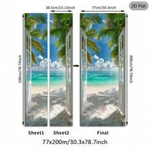 1/2pcs Tropical Style Door Sticker, Beach Scenery Door Decal, Ocean Paradise Door Decor, Fashionable Door Art, Retro Door Wallpaper, Modern Home Decor Door Sticker, 2D Flat - A - View 7