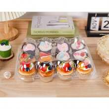 NPLUX - Contenedores de unidades para cupcakes paquete de soportes para cupcakes de plástico transparente reutilizables con tapas desmontables de cúpula alta cajas apilables para 72 cupcakes - transparente - Ver 8