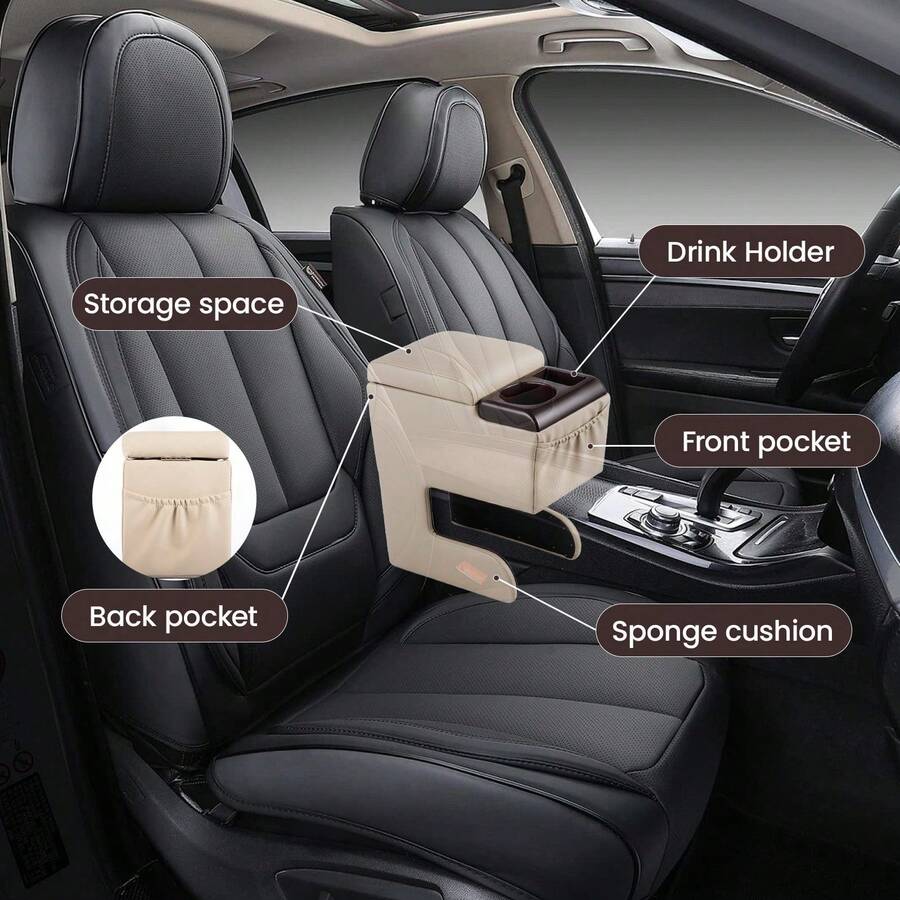 Auto Central Storage Holder With Cup Slot, Household Car Interior Fitting - Light Brown - View 1