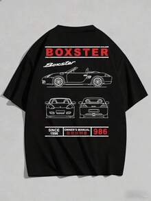 T-shirt coton homme ample, motif voiture de sport classique, grandes tailles, doux respirant beau tombé, vêtement sport décontracté printemps-été, idéal quotidien extérieur vacances - Noir - Voir 4