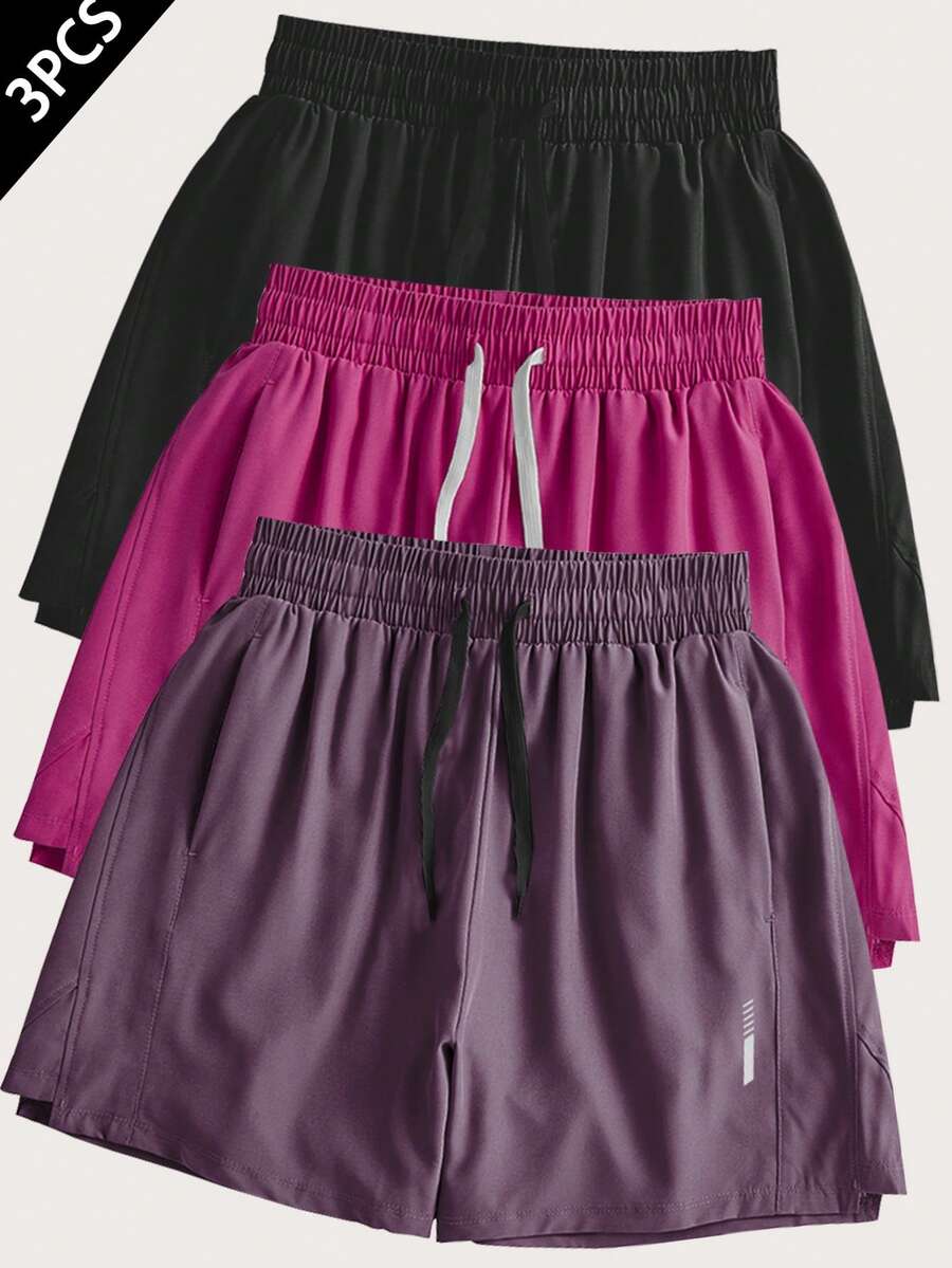 GRIM PANDA 3 Packs Women Quick Dry Athletic Shorts Elastic Drawstring Waist Lightweight Breathable Running Gym Sports Shorts With Pockets - Purple - View 1