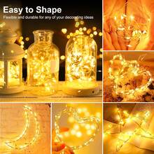 12 piezas Luces de hadas de cadena mini alimentadas por batería de 2m 20LED, 3 modos de parpadeo, luces LED suaves y flexibles de luciérnaga para decoración interior y exterior, boda, Navidad, fiesta, camping, mesa, frasco de vidrio, jarrón, iluminación de ambiente festivo para el hogar - Guirnaldas de luces con botones - Ver 5