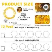 12 piezas Luces de hadas de cadena mini alimentadas por batería de 2m 20LED, 3 modos de parpadeo, luces LED suaves y flexibles de luciérnaga para decoración interior y exterior, boda, Navidad, fiesta, camping, mesa, frasco de vidrio, jarrón, iluminación de ambiente festivo para el hogar - Guirnaldas de luces con botones - Ver 11