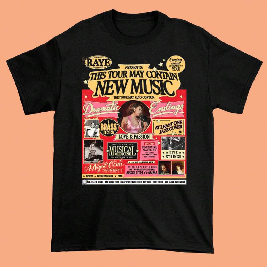 RAYE Esta gira puede contener música nueva. Camiseta negra de la gira QA1662 - Negro - Ver 1