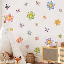 2 piezas Pegatinas de pared con flores y mariposas de colores, calcomanías florales de color macaron, material de PVC removible adecuado para la habitación de niñas, dormitorio, decoración de pared de la sala de estar - Ver 5
