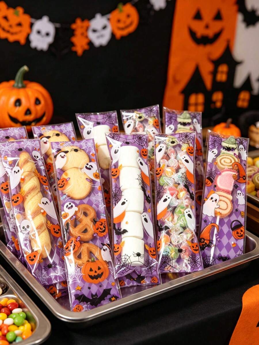 100 túi kẹo Halloween trong suốt, túi quà Halloween hình bí ngô ma, túi kẹo tiệc Halloween, đồ dùng tiệc Halloween, trang trí phân phát kẹo Halloween, túi đóng gói quà tiệc Halloween, túi trang trí kẹo dẻo Halloween, túi đóng gói kẹo hồ lô Halloween, túi đóng gói thực phẩm trong suốt Halloween, túi nướng bánh quy Halloween, túi quà tặng tiệc Halloween, quà tặng Halloween