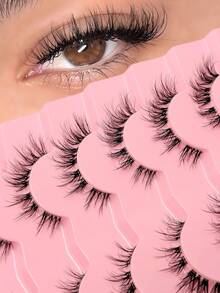 Asiteo 7 Pairs Super Soft Cartoon Transparent Band Eyelash Faux Mink Cat Eye False Eyelashes Natural Fluffy Curly Full Lash Travel Makeup Essential - 交叉款 - 查看 2