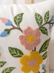 1pc Modern Minimalist Floral Leaf Embroidery Throw Pillow Cover, Spring/Summer Flower Embroidered Decorative Pillowcase, Suitable For Indoor Decor, All-Season Use, Pillow Insert Not Included - Multicolor - View 5