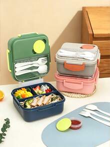 1pc Insulated Lunch Box With Spoon And Fork, Separate Sauce Container, Multi-Compartment Food Storage Container, Kitchen And Restaurant Fresh-Keeping Box, Back To School Essential - Multicolor - View 11
