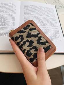 Women's Embroidered Accordion Card Holder Wallet, Multi-Functional Card Case With Leopard Print - Brown - View 1