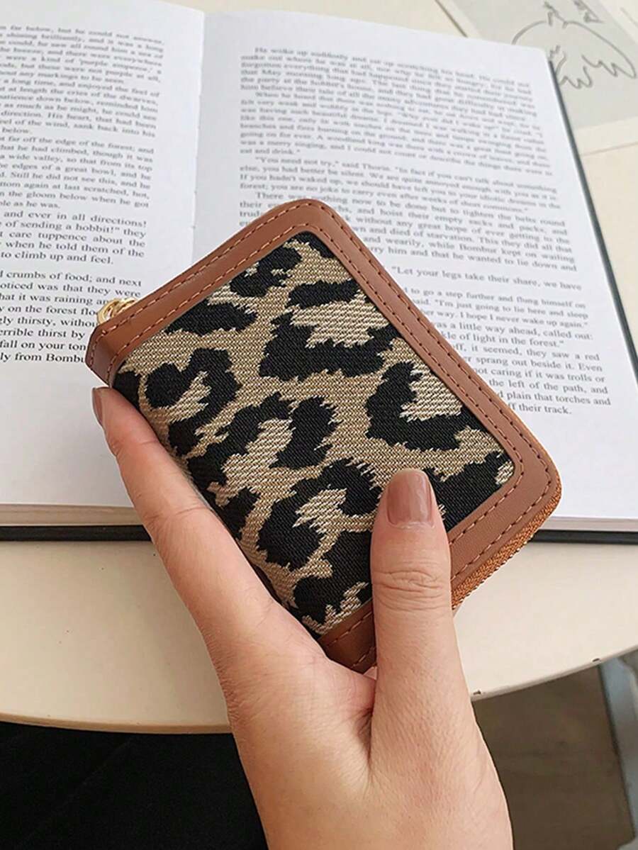 Women's Embroidered Accordion Card Holder Wallet, Multi-Functional Card Case With Leopard Print - Brown - View 1