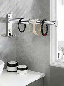 Extendable Adjustable Clothes Rack, Clothing Storage Rod, 19-29.6cm/7.48-11.65in, Bath Towel Rack, Towel Rack, Drill-Free Wall-Mounted Storage Rack, Extendable Jewelry Rack, Hanging Clothes Storage, Space-Saving - Multicolor - View 2